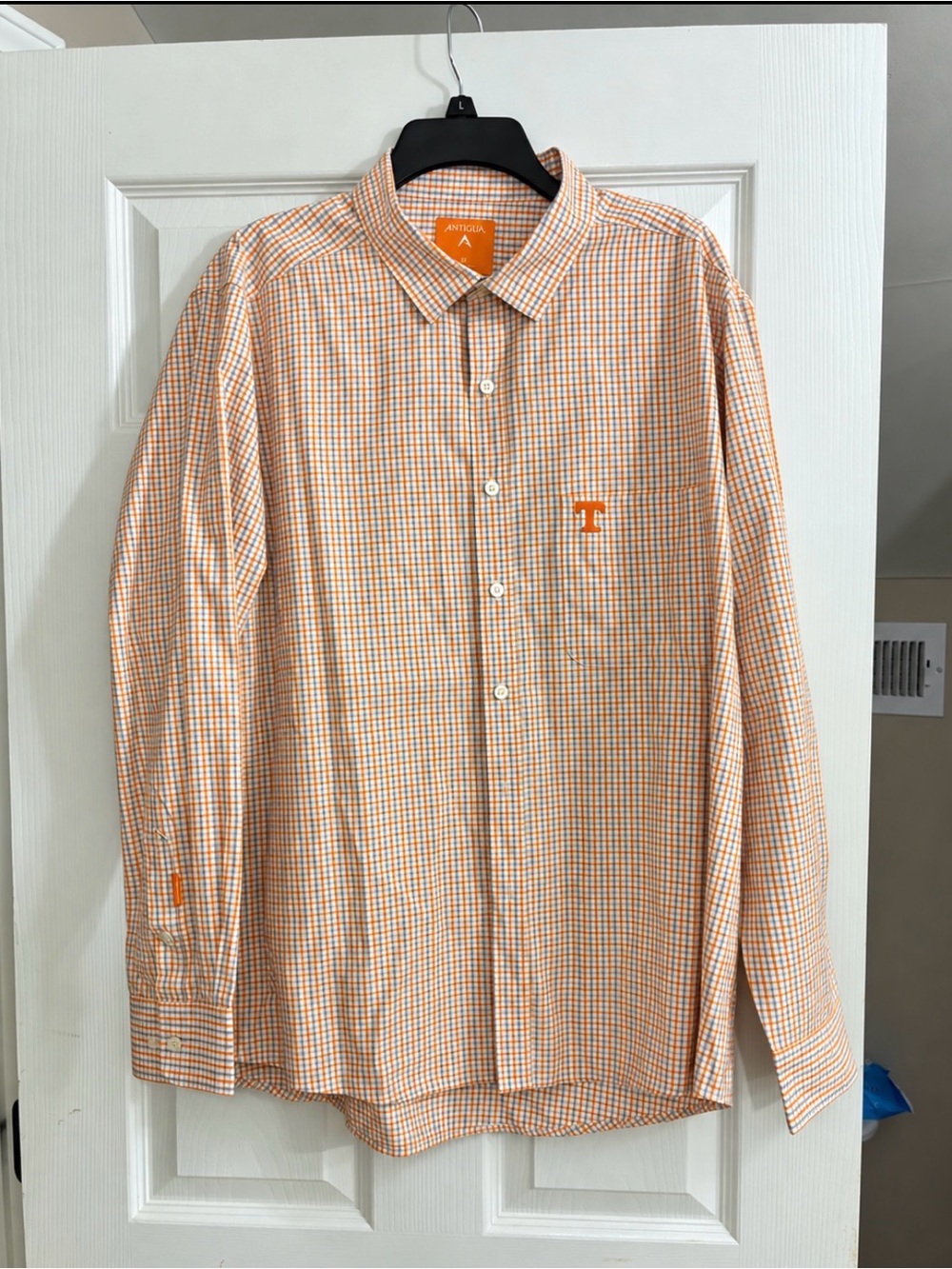 Antigua Men’s Orange and White Checked Button-Down Shirt